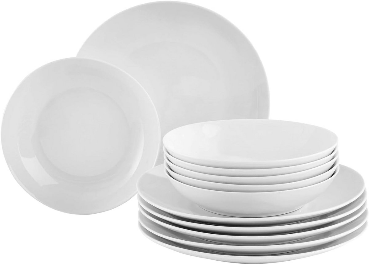 Servies Set Wit Porselein voor 6 Personen (12 Delen) – Vaatwasser & Magnetronbestendig