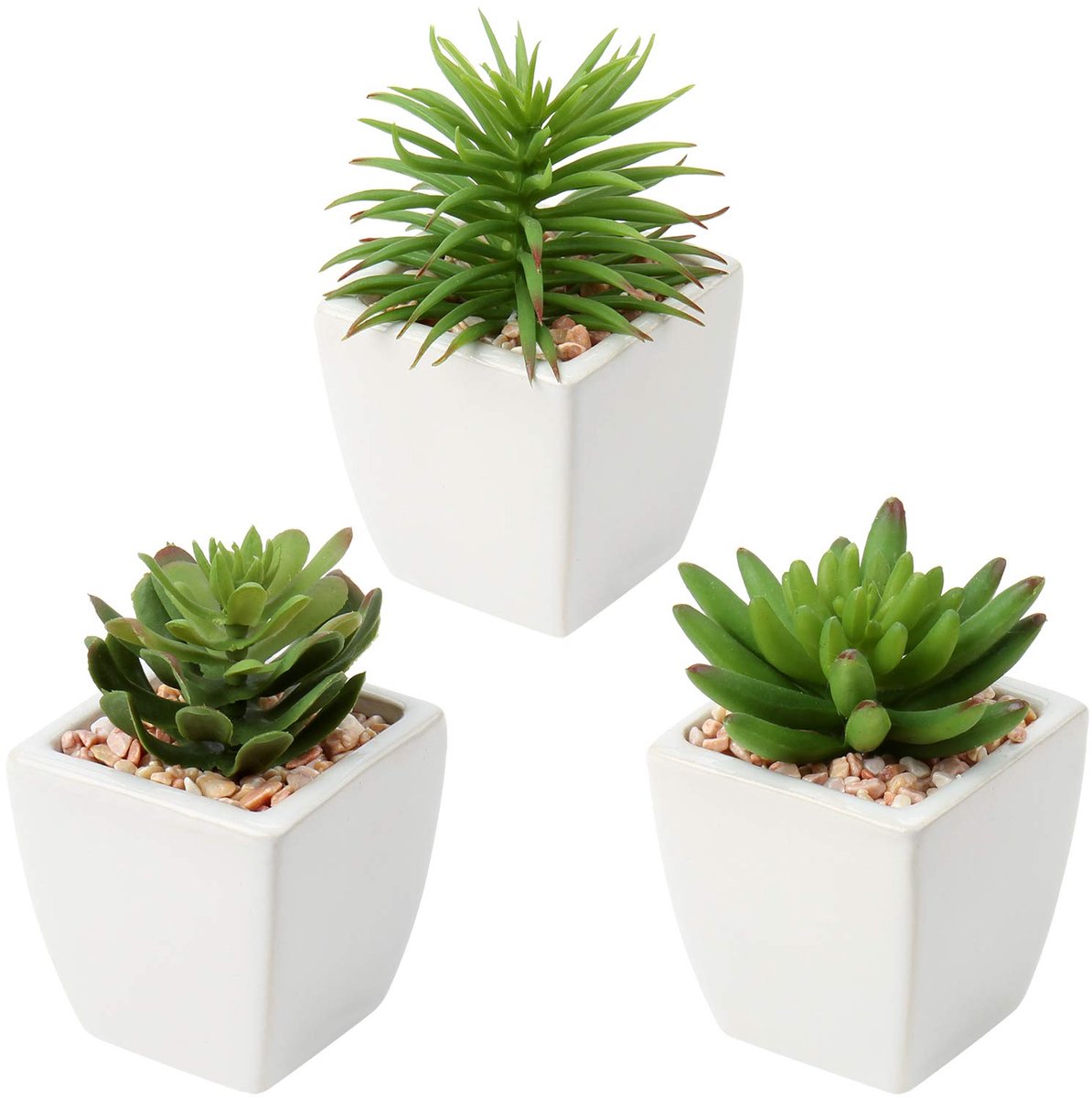 Unyqoos Set van 3 realistische kunstvetplanten in keramische pot voor interieurdecoratie, groente, 14cm, 3 stuks