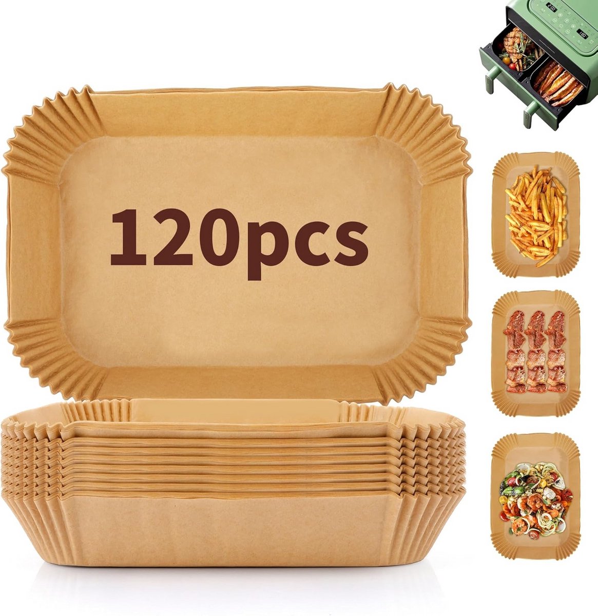 Airfryer Bakpapier Vellen voor Crispy Resultaten, 120 Stuks