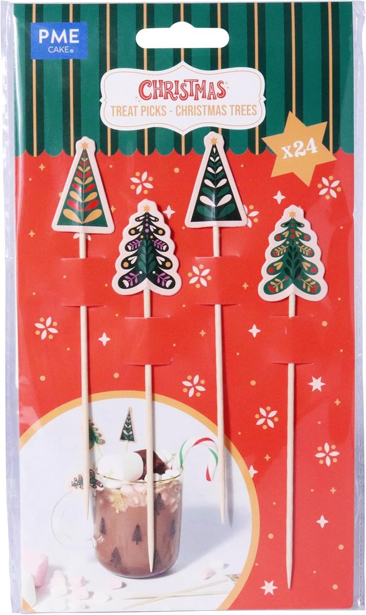 24 Kerstboom Prikkers voor Appetizers en Hapjes - Groen - 15 cm