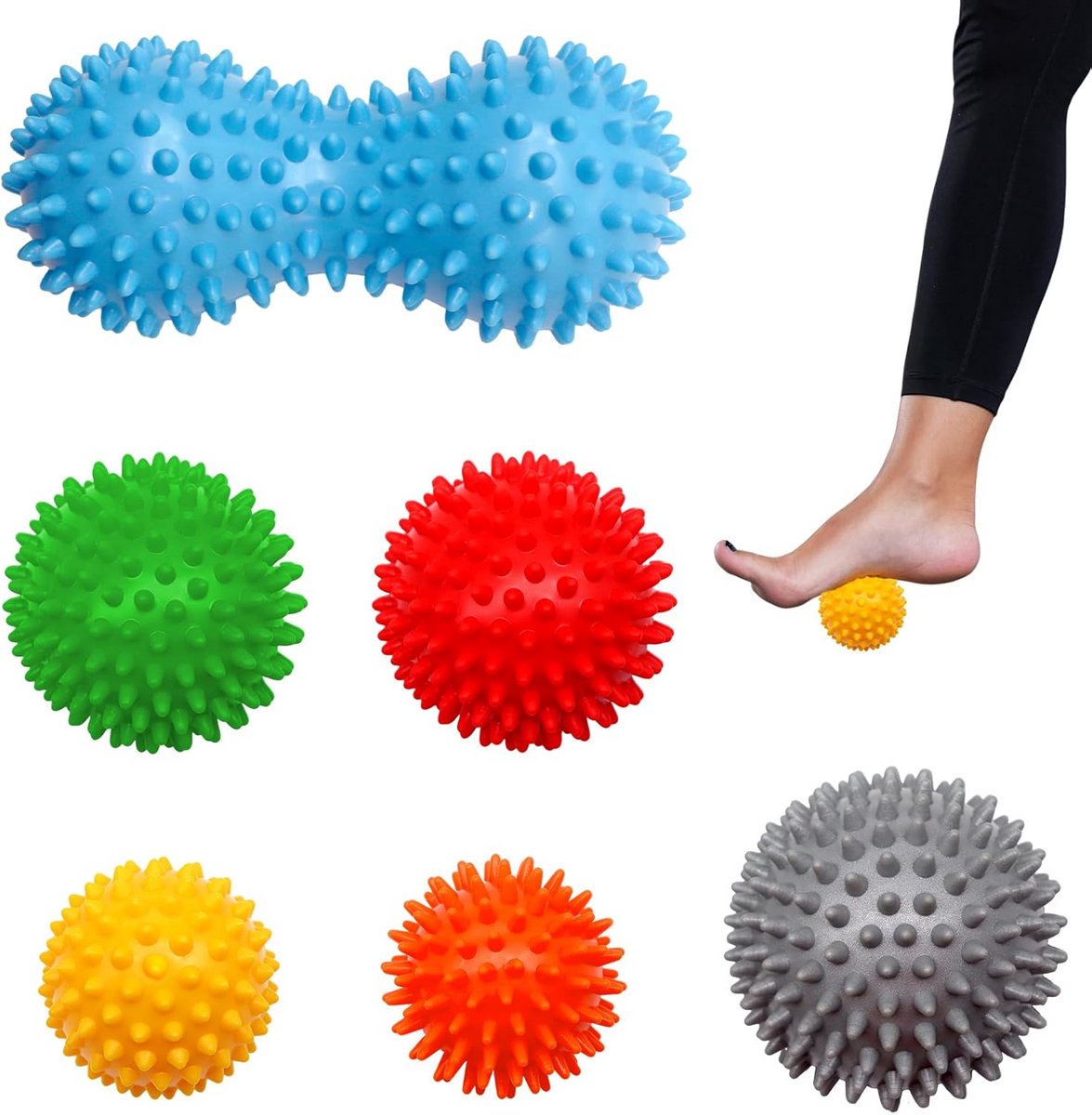 Set van 6 Massageballen met Noppen voor Diepe Weefselmassage