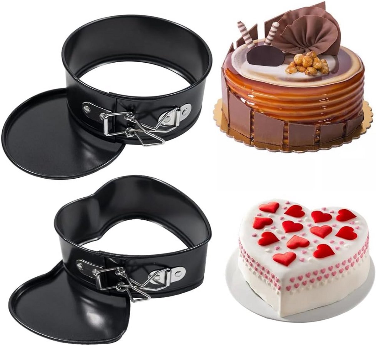 Set van 2 Mini Bakvormen Rond en Hartvormig, 12 cm, Non-stick