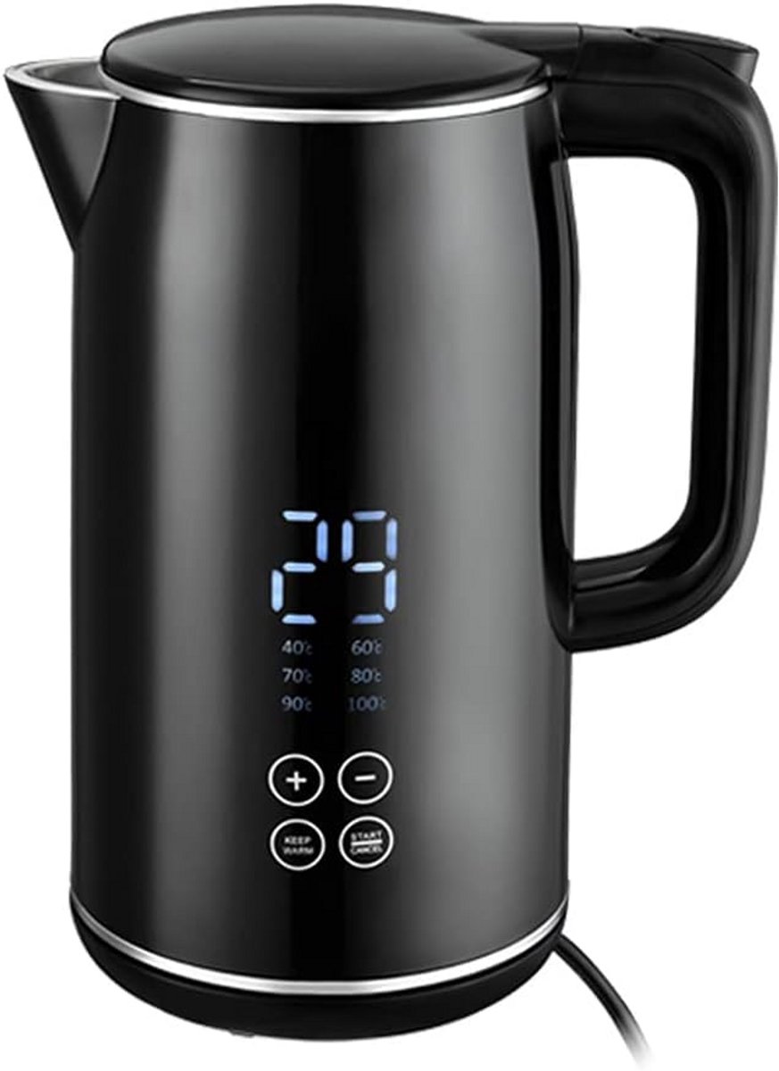 Elektrische Waterkoker 1.7L Roestvrij Staal met Digitale Temperatuurinstelling 40-100°C