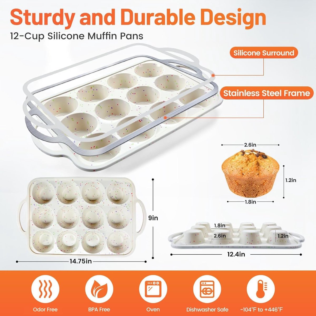 Siliconen Muffinvorm- Met Metaal Versterkte Rand - 12 Cupcake Vormen - Oven- en Vaatwasbestendig - BPA Vrij - 2 Stuks – foto 6