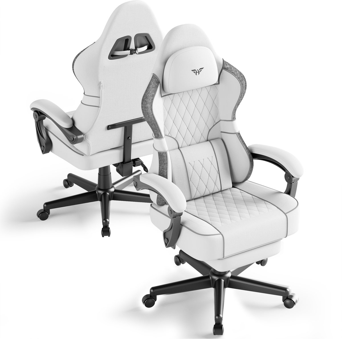 Soontrans Wit-Gaming Stoel met Inklapbare Voetensteun, - afbeelding 2