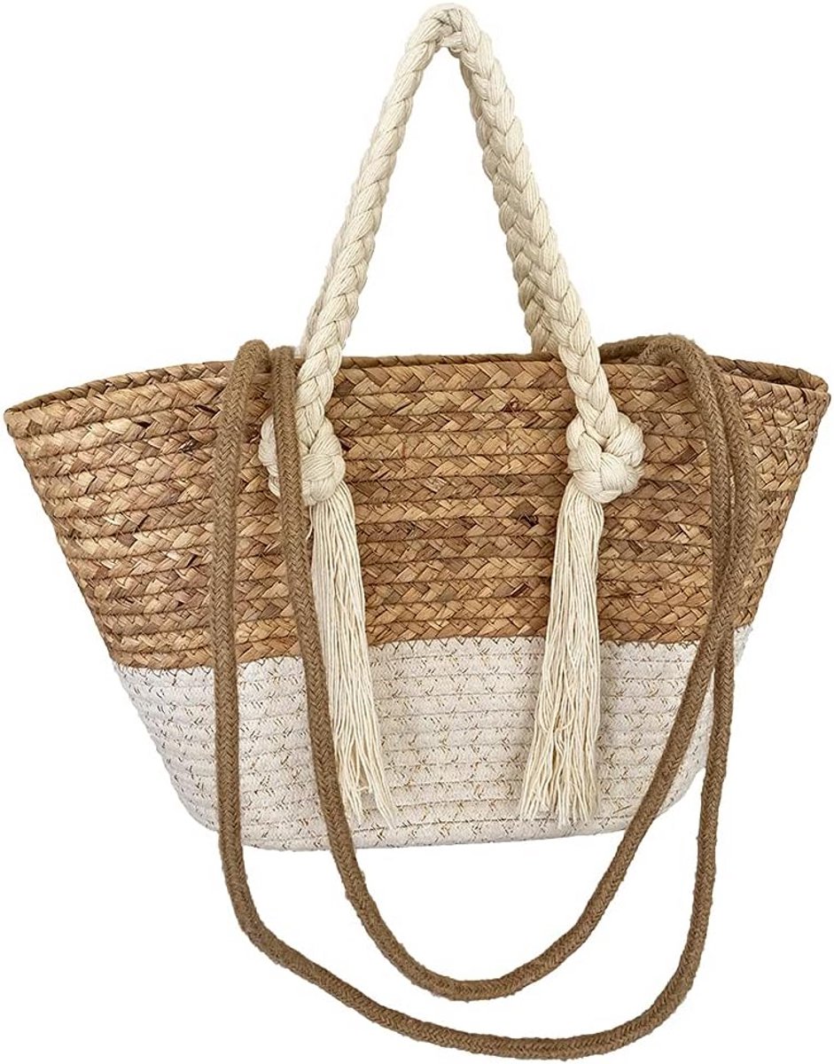 Handgeweven Jute en Katoenen Tas met Lurex Garen en Linnen Handvat