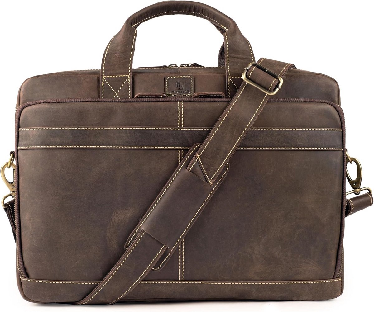 Vintage Leren Koerierstas Heren - Robuuste Laptoptas met Verstelbare Riem tot 16 Inch