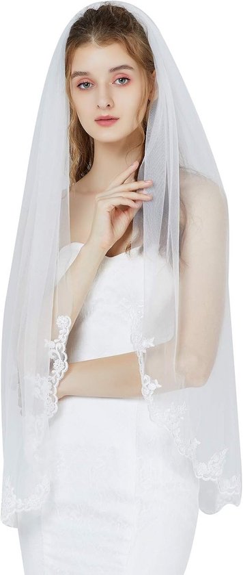 Bruidssluier met Kant en Kam - Ivoor of Wit - Korte tot Lange Modellen