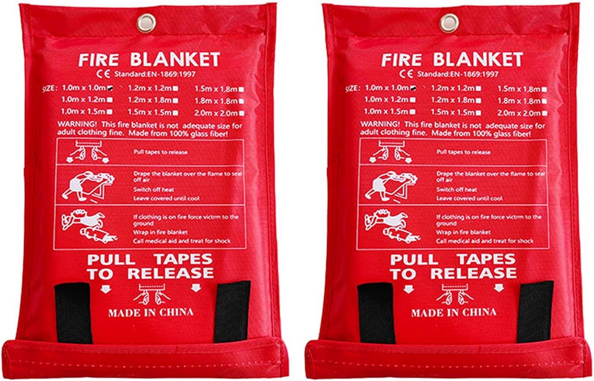 Set van 2 Glasvezel Branddekens 1x1m - Hittebestendige Nooddeken voor Thuis en Keuken