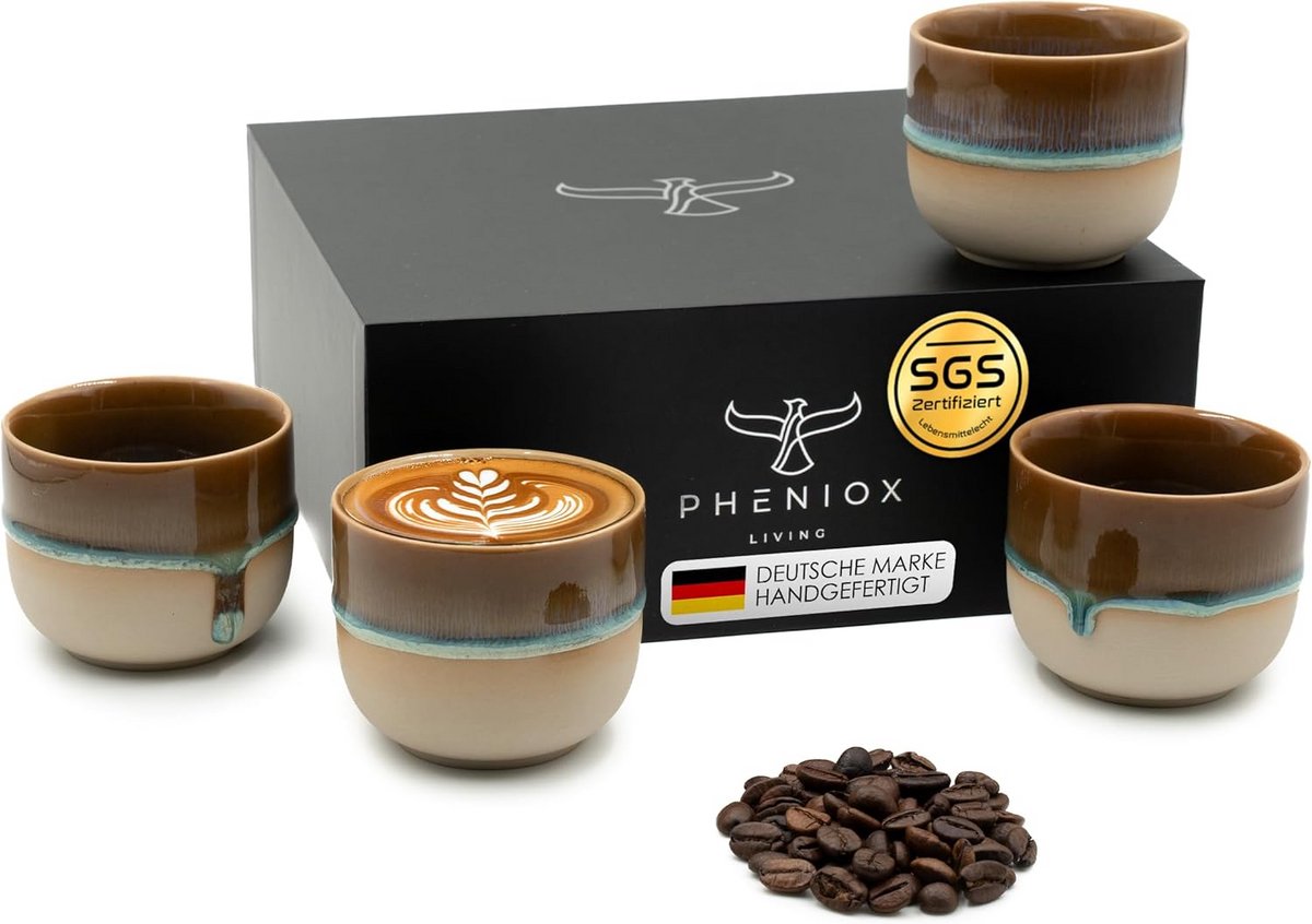 Set van 4 Aardewerk Mokken 120 ml Zonder Oor - Vaatwasser & Magnetronbestendig