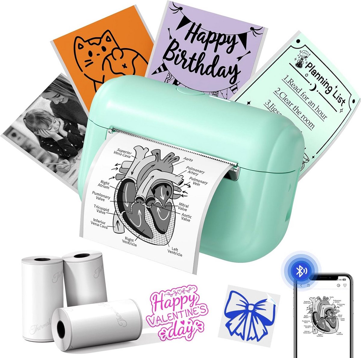 Draagbare Mini Thermische Printer met 3 Rollen Stickerpapier voor Smartphone