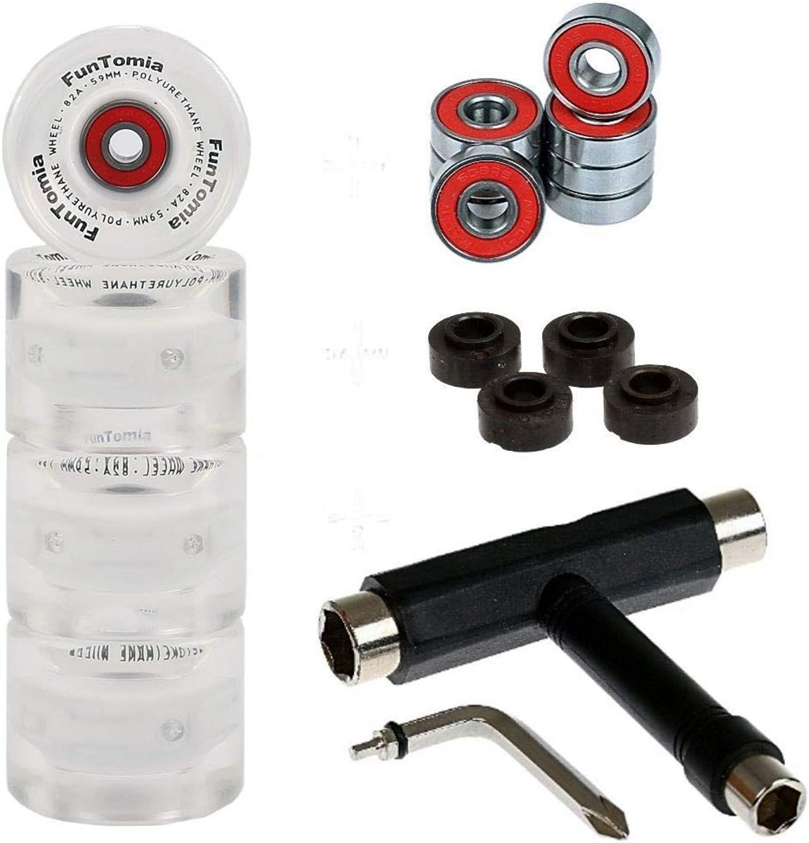 Set van 4 Skateboard Wielen 59mm met LED Verlichting ABEC-9 Lagers en T-Tool Transparant