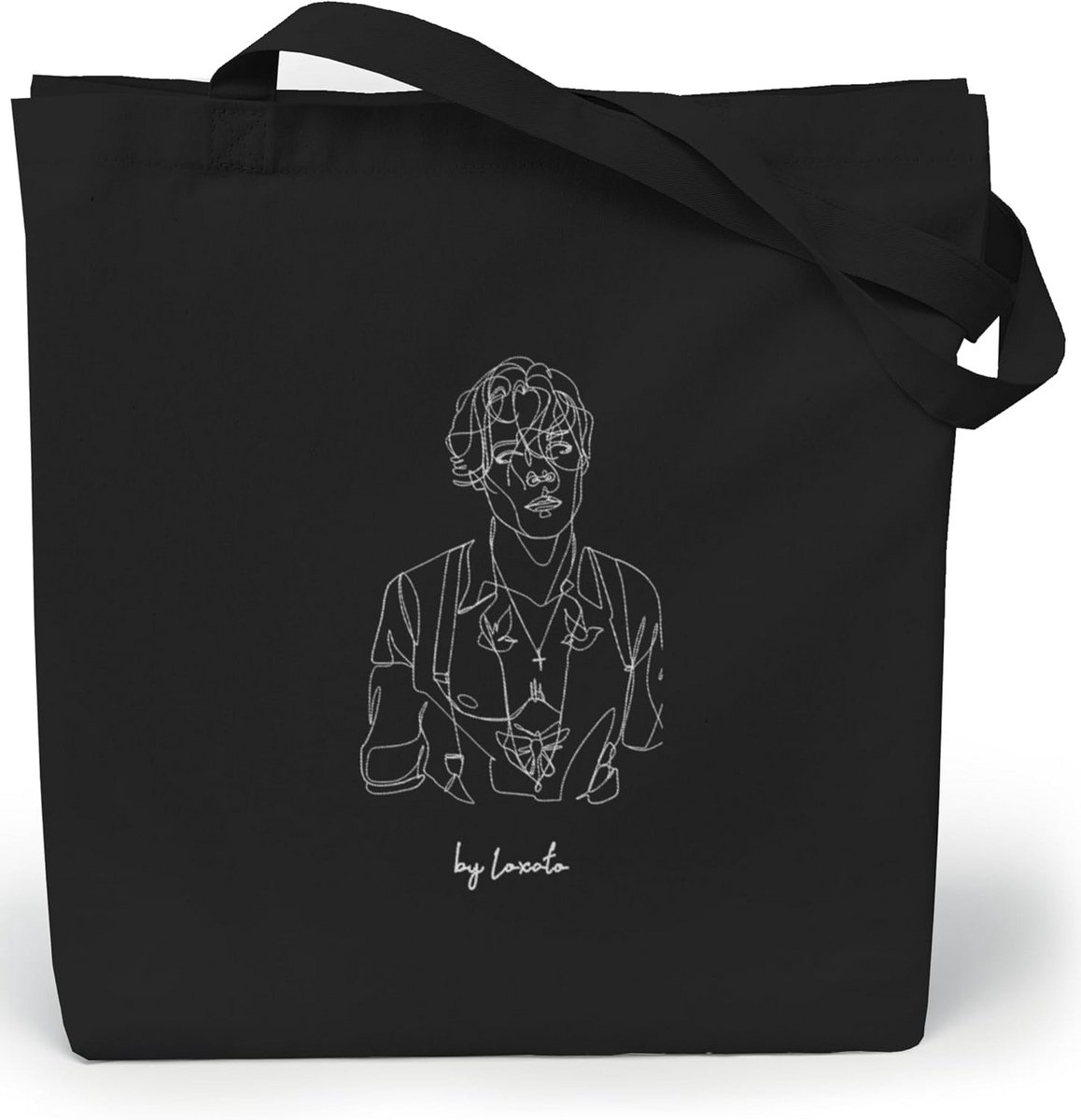 Middelgrote Zwarte Opdruk Jute Tas van 100% Katoen voor Boodschappen en Shopper Dames