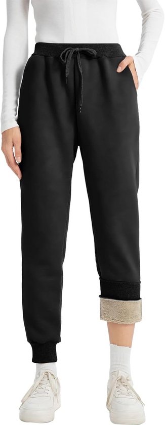 Willit Fleece gevoerde joggingbroek voor dames, waterbestendige thermische winterbroek, warme hardloopjoggingbroek met zakken, wijnrood, XS