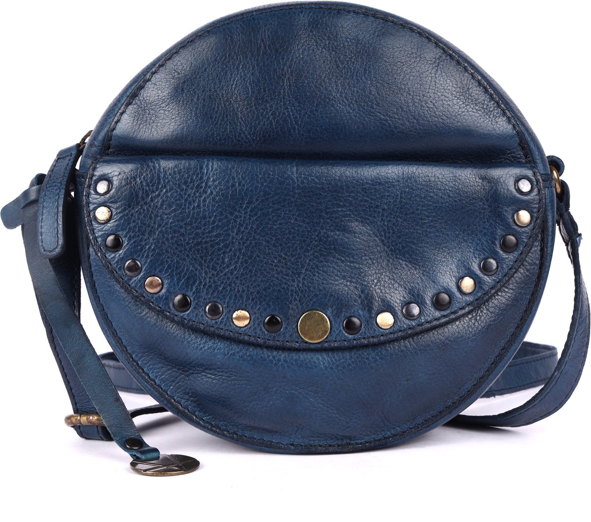Echte Italiaanse Leren Boho Ronde Crossbody Slingtas met Studs – Stijlvol, Duurzaam & Perfect voor Dagelijks Gebruik voor Dames
