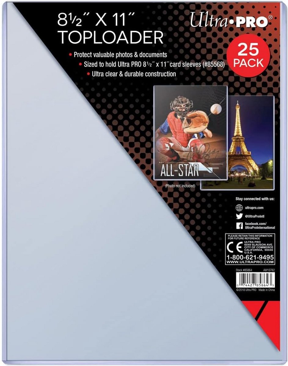 25x Extra Grote (8.5x11 inch) Toploader - Beschermhoezen voor Kaarten en Foto's