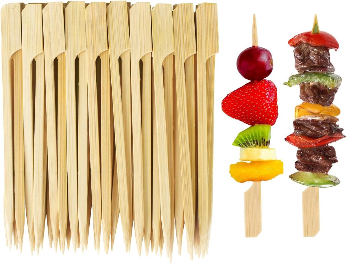 100x Platte Bamboespiesjes - Ideaal voor Hapjes, BBQ, Fruit en Voorgerechten