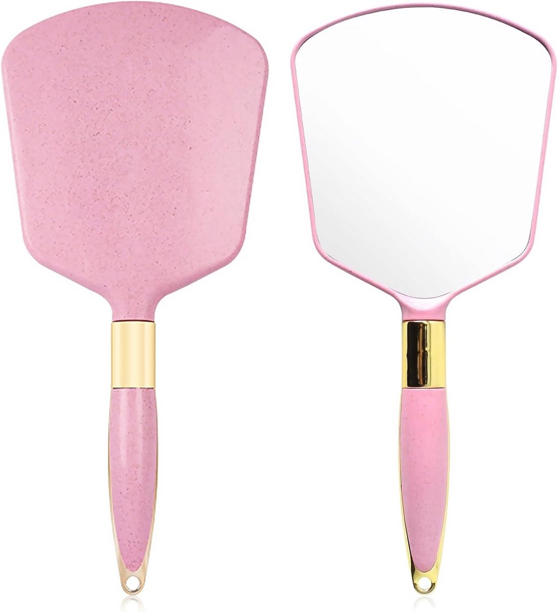Draagbare Handspiegel met Grip voor Make-up, Kappers en Reizen (Roze)