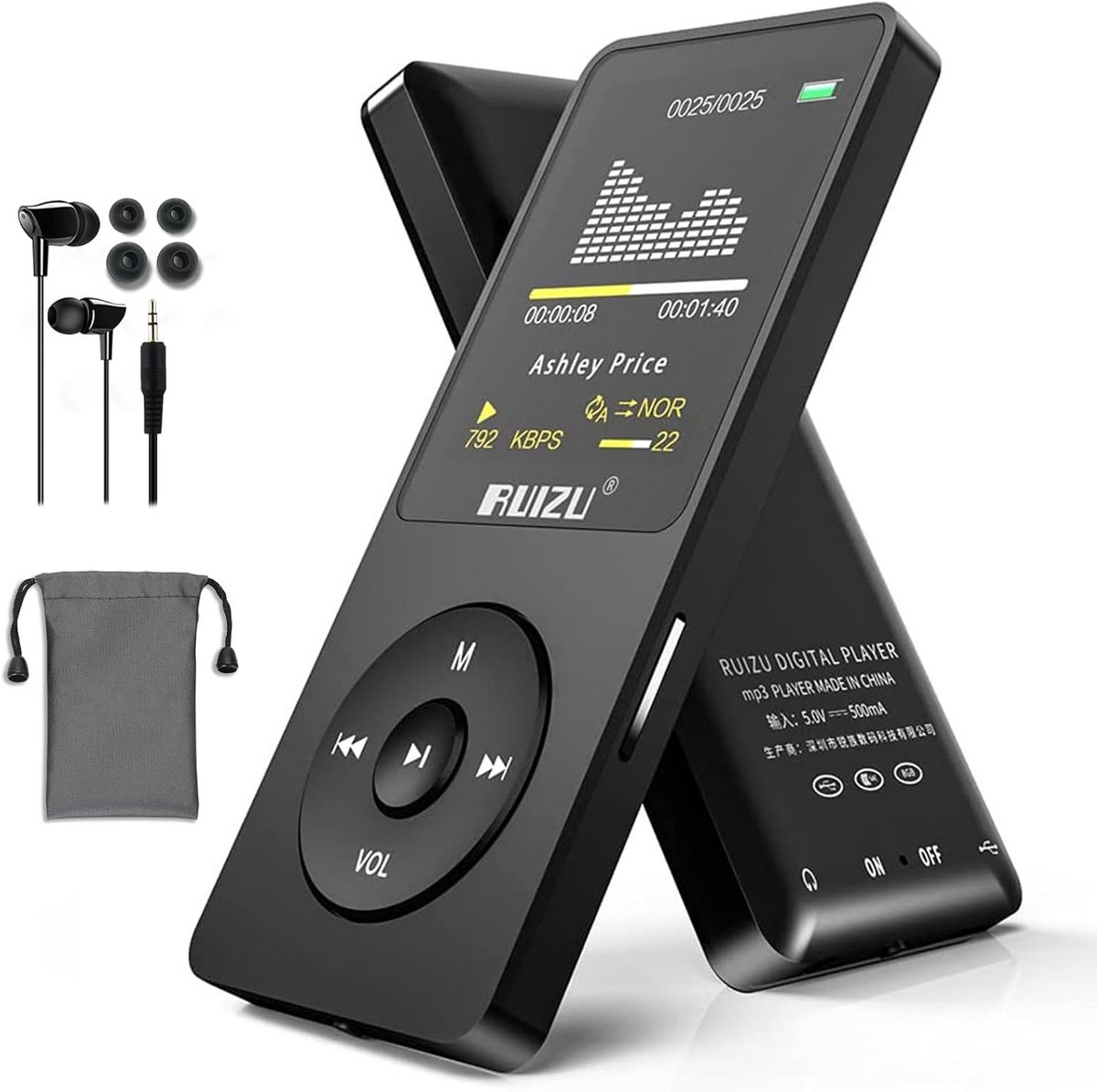 Draagbare MP3-speler 64GB met Bluetooth 5.3, 80 uur batterij, FM-radio en opnamefunctie