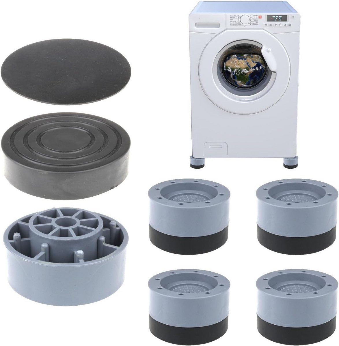 4x Universele Antislip Trillingsdempers voor Wasmachine en Droger - Rubberen Voeten voor Stabiliteit en Geluidsreductie (Grijs)