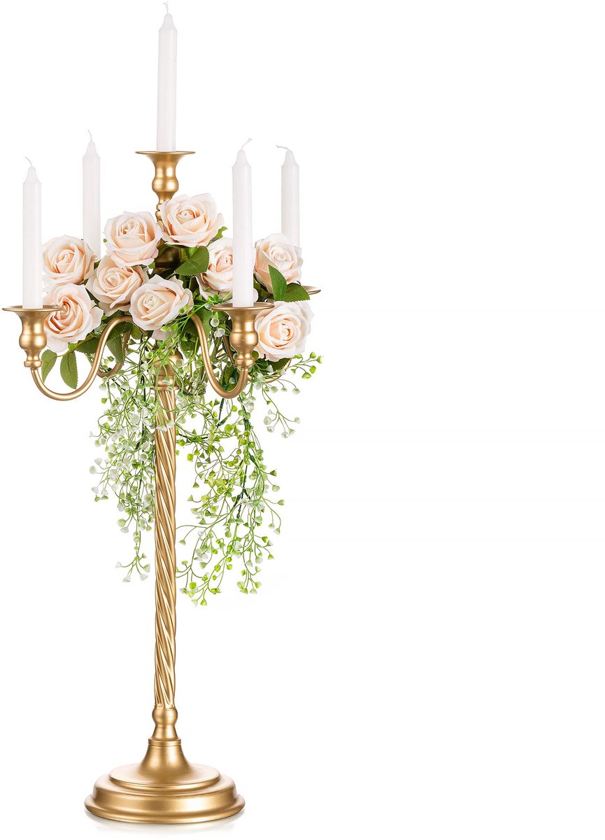 Unyqoos Elegante goudkleurige kandelaar voor sfeervolle tafeldecoratie en interieur, goud, 71*17,5 cm