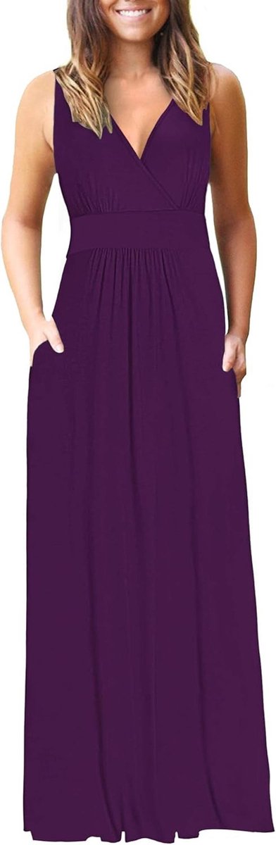 Dames Maxi-jurk met V-hals en Lange mouwen - Zakken