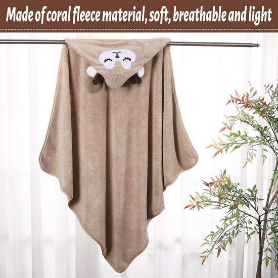 Badhanddoek met capuchon voor baby's, 3-delig, super absorberend, 80 x 80 cm, 100% katoen, kaki/grijs — afbeelding 2