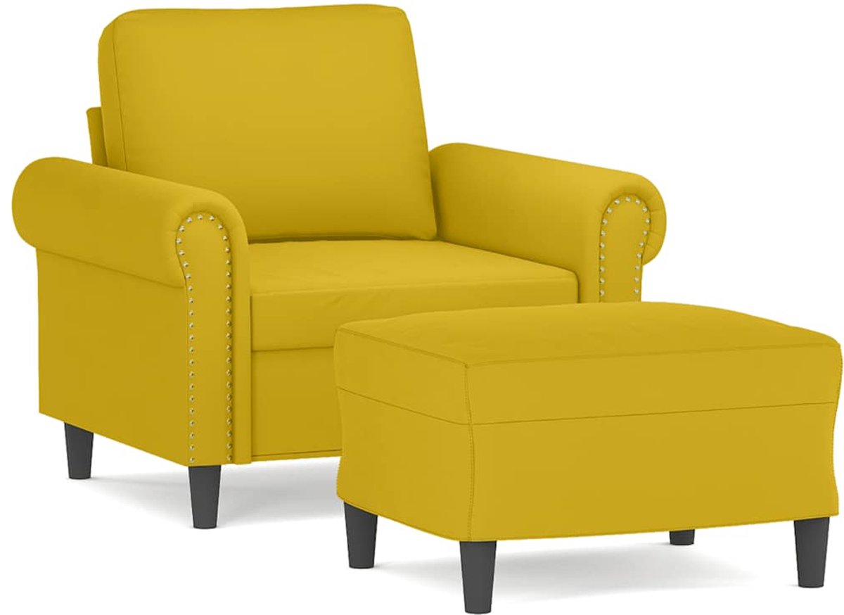 vidaXL Fauteuil - met - voetenbank - 60 - cm - fluweel - geel