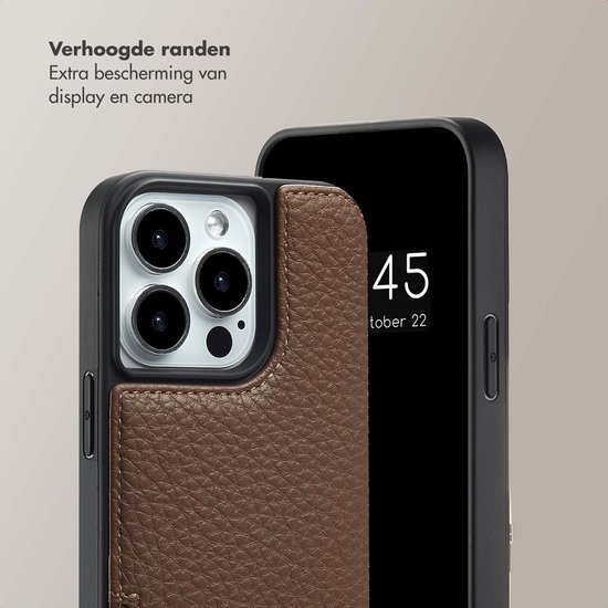 Bruine lederen telefoonhoes met verhoogde randen en camera-uitsparing