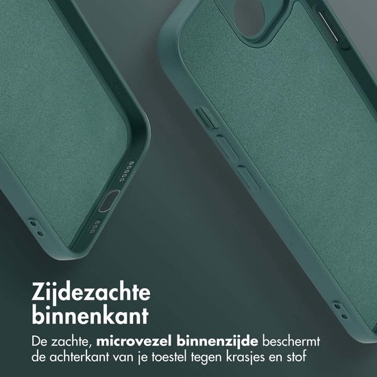 Donkergroene telefoonhoes met zachte microvezel binnenkant.