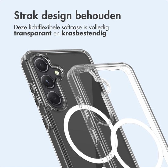 Transparante, flexibele softcase met magnetische ring. Beschermt tegen krassen.
