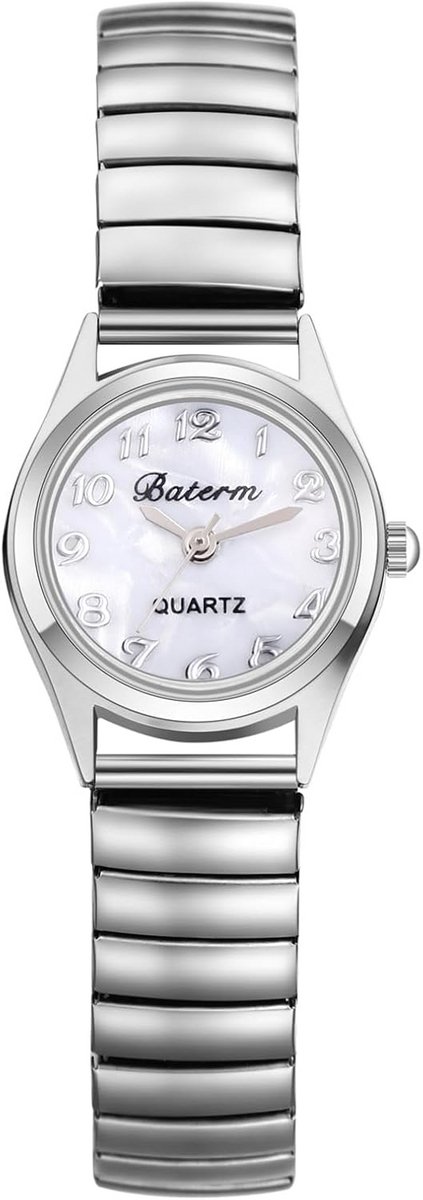 Dameshorloge Zilver Analoog Polshorloge met Elastische Stalen Band