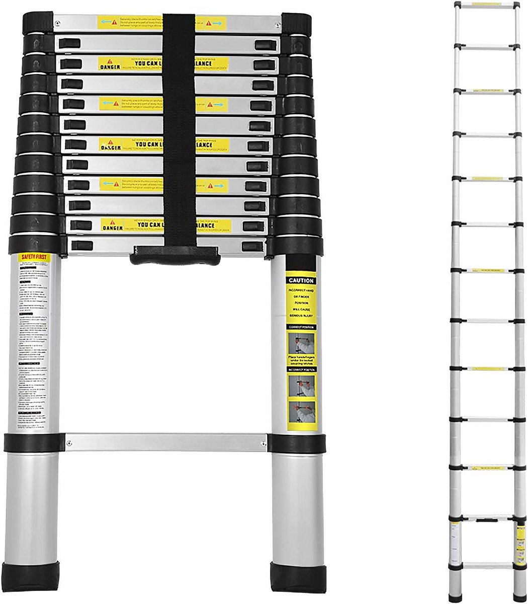 Telescopische Ladder 3.8M - Uitschuifbaar, Multifunctioneel & Antislip Aluminium