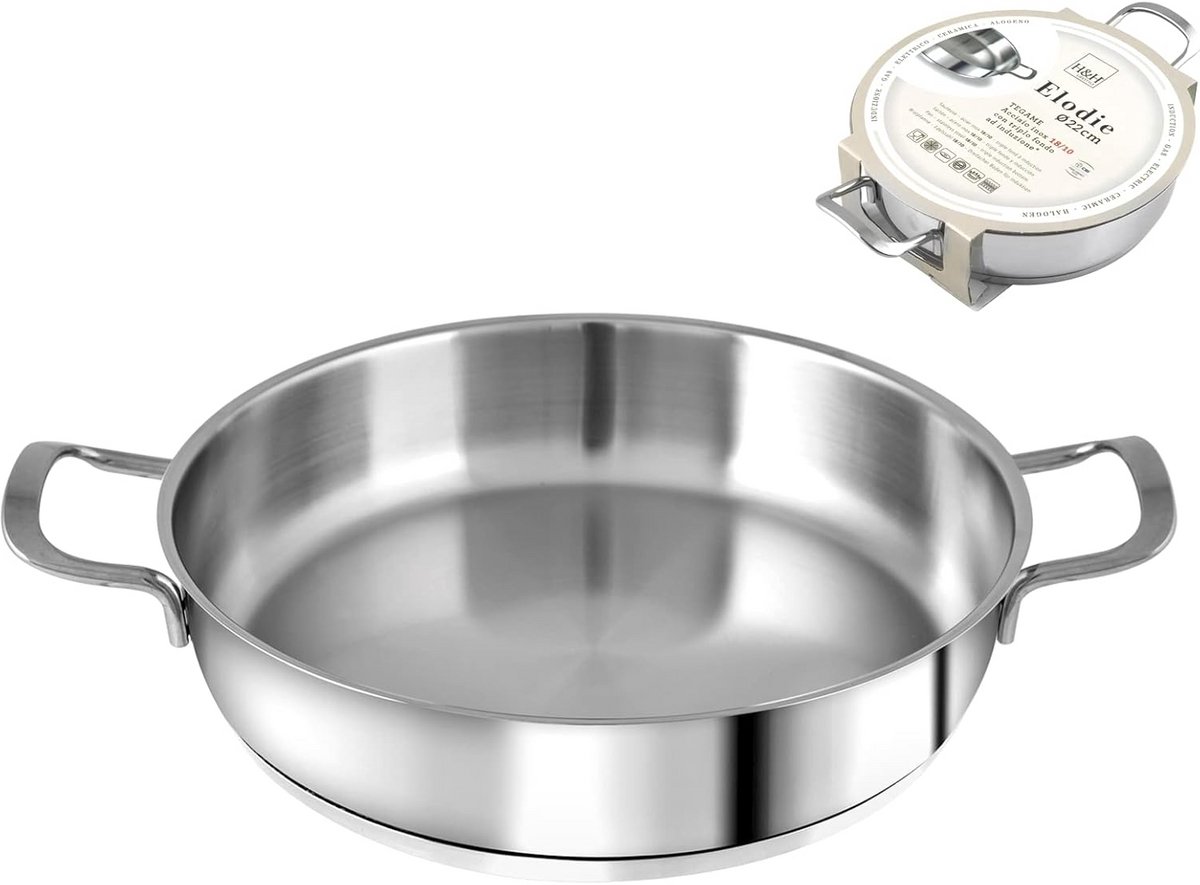 Casserole met inductiebodem 22 cm - RVS met 2 handgrepen