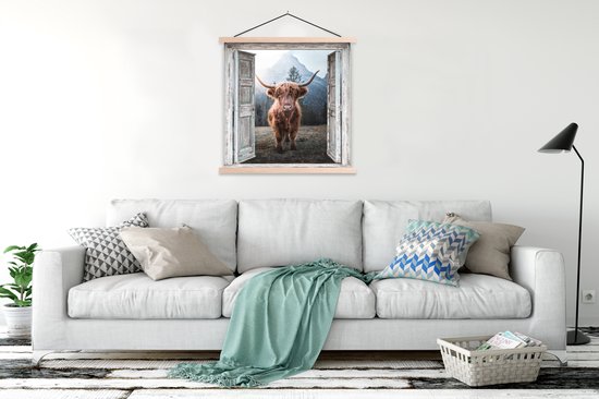 Porte-affiche avec affiche - Affiche scolaire - Highlander écossais - Vache - Rural - Transparent - 120x120 cm - Lattes transparentes