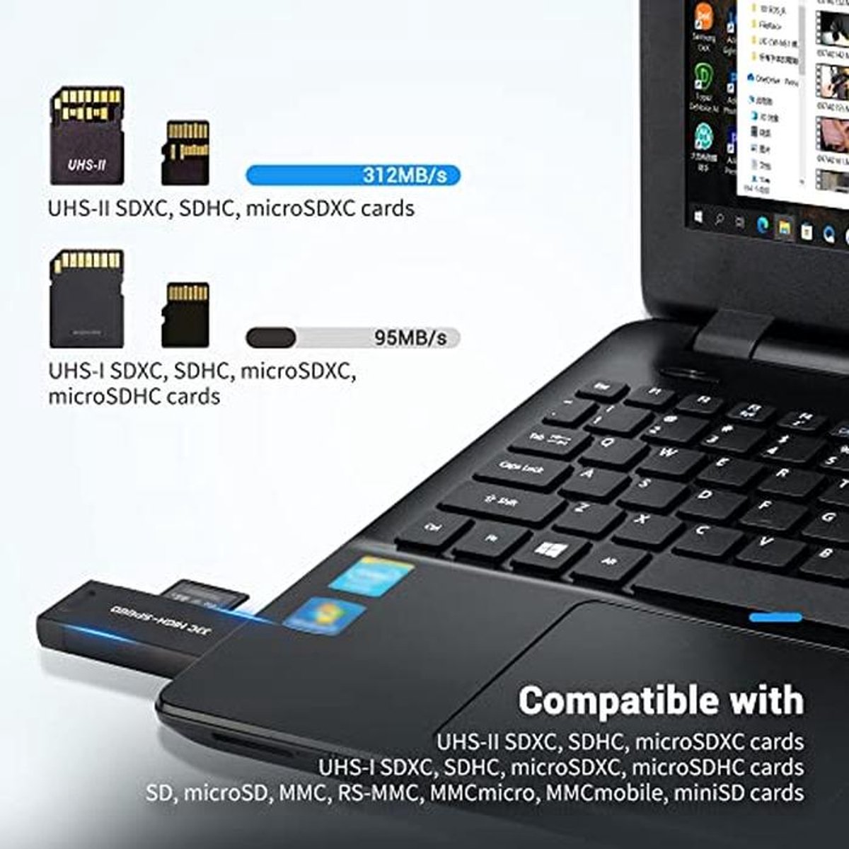 3-in-1 USB 3.1 Geheugenkaartlezer voor SD, microSD en MMC - Snelle Gegevensoverdracht thumbnail 2