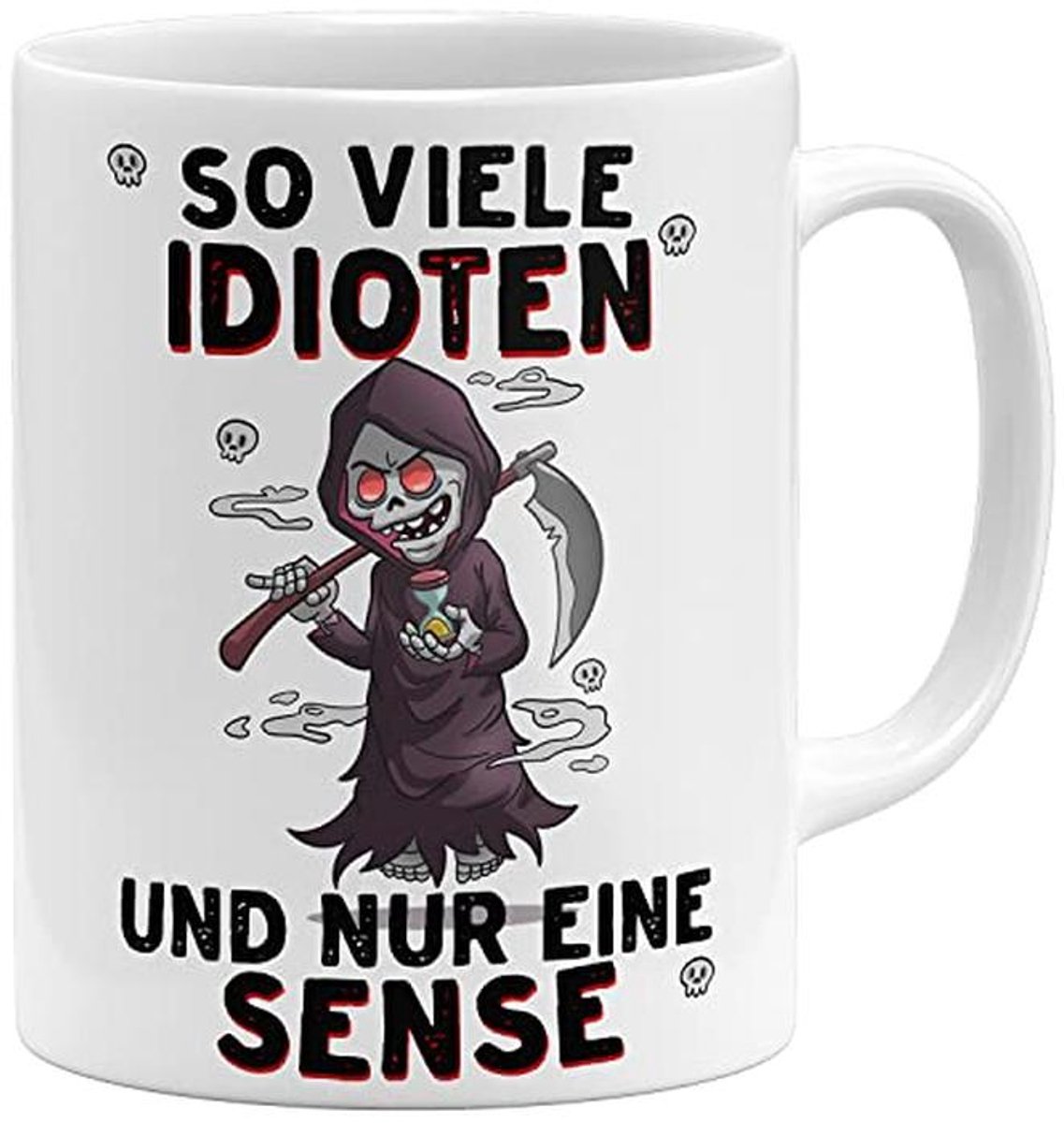 Grappige Sensenmann Koffiemok - 325 ml - Keramisch - Bedrukt Aan Beide Zijde - Wit