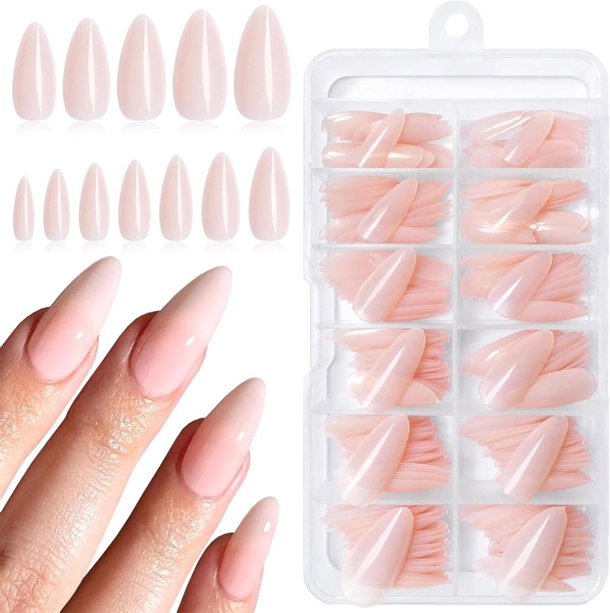 VVGoods - Set van 240 stuks amandelvormige press-on kunstnagels met amandellijm