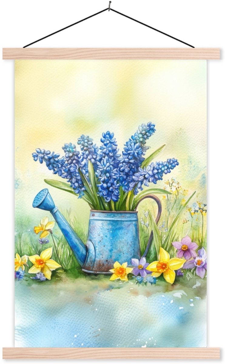 Posterhanger incl. Poster 60x90 cm - Schoolplaat - Gieter - Lavendel - Bloesems - Textielp