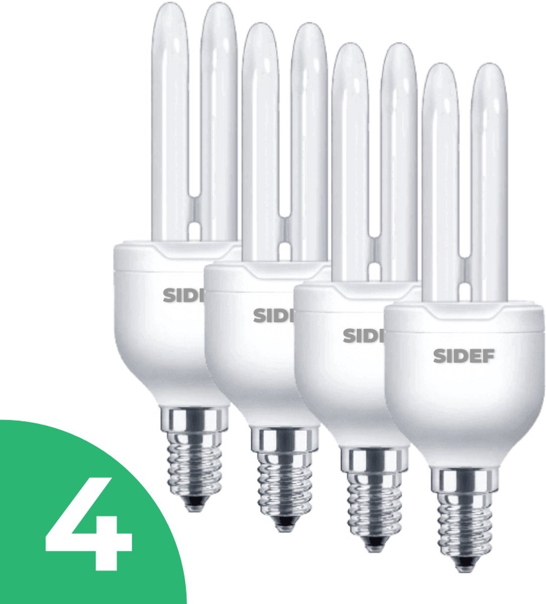 Sidef Stick Spaarlamp E14 - 11W - Warm Wit Licht (2700K) - 660 lm - 10 jaar - Niet Dimbaar - 4 stuks - Bespaar op energiekosten