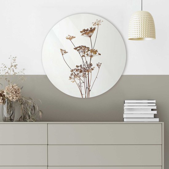 Bereklauw Nature - Plante - Séchée - Fleurs - Peinture sur Glas rond - Diamètre 50 cm