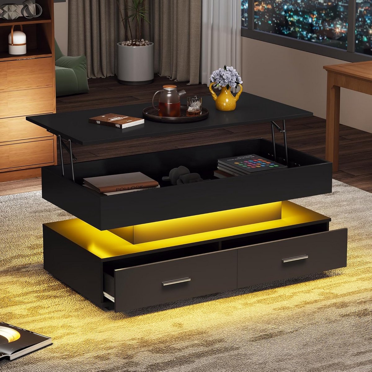 Verstelbare Salontafel met Opbergruimte en LED Verlichting