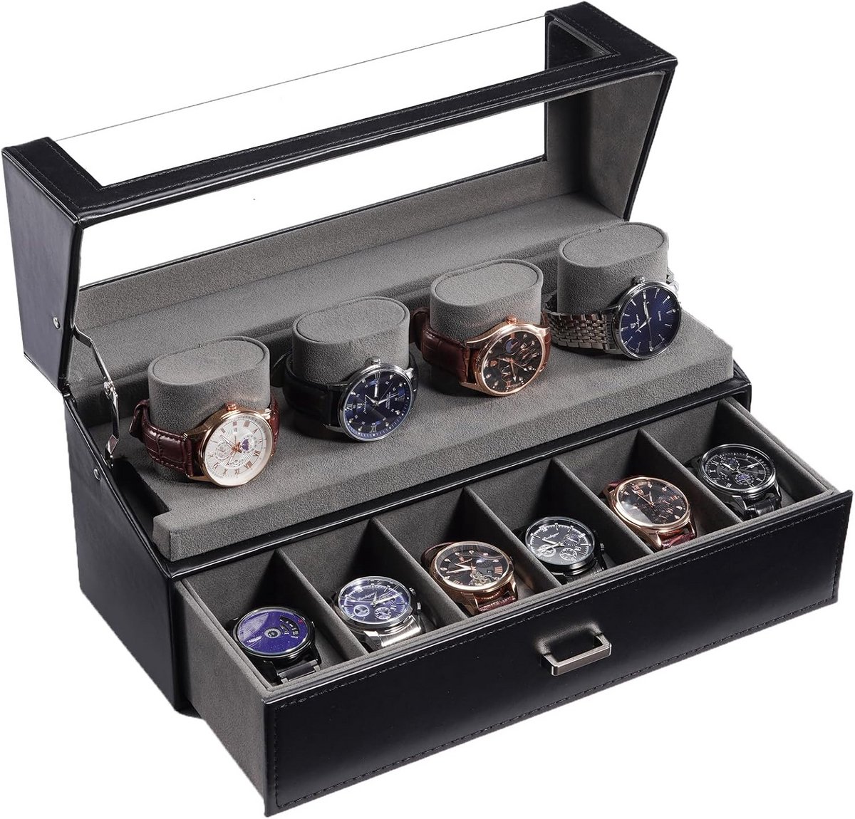 Luxe Horlogedoos voor 10 Horloges - 2 Lagen Horloge Opberger en Display Kast voor Heren