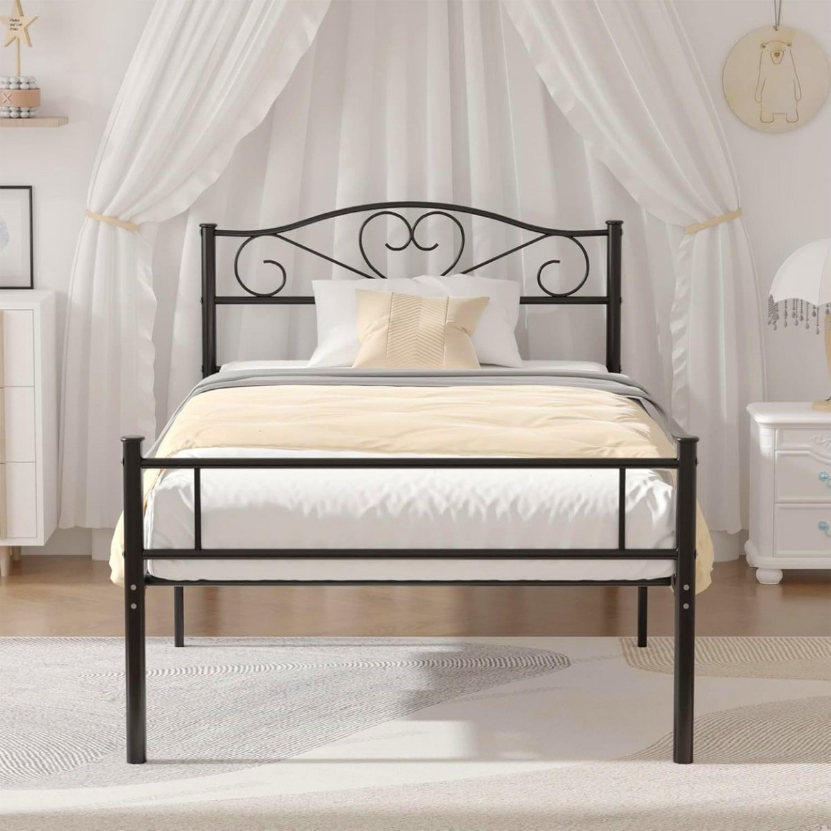 Eenpersoons Bedframe 90x190 cm Metaal Zwart - Stevig & Ruimtebesparend