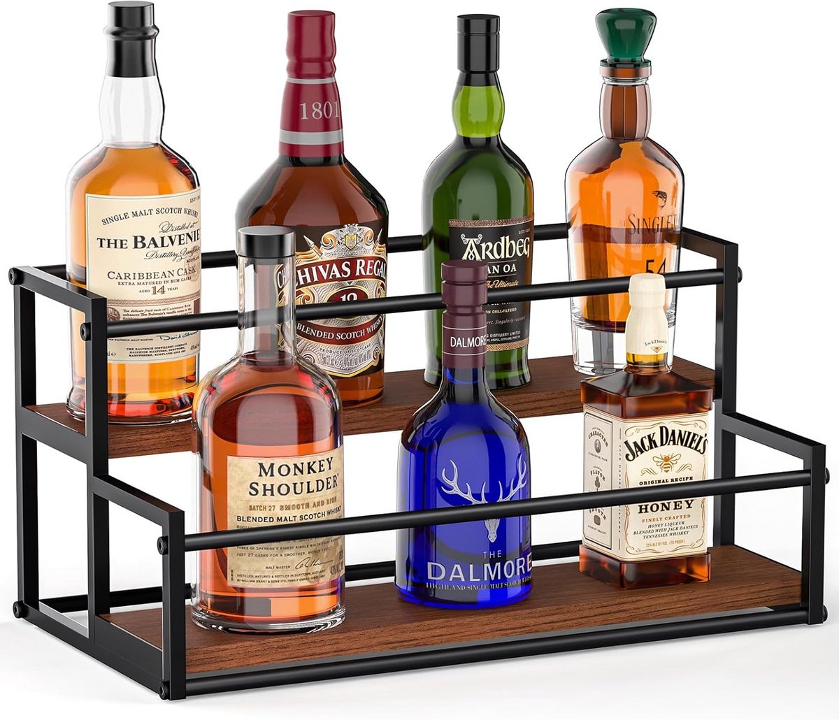 2-Tier Bar Shelf Stand met Wijnrek voor Whisky en Likeur Organizer