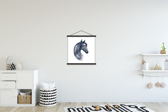 Porte-affiche avec affiche - Affiche scolaire - Cheval - Aquarelle - Tête - Filles - Enfants - Meiden - 40x40 cm - Lattes noires