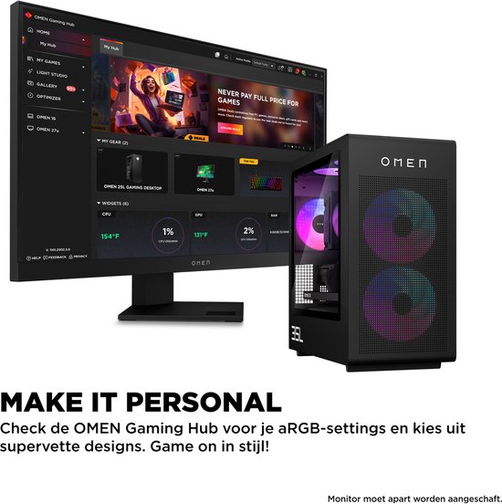 HP OMEN 35L GT16-1791nd - Gaming PC - AMD Ryzen™ 9 9900X3D - 32 GB DDR5-SDRAM - NVIDIA GeForce RTX 5080 - Windows 11 Home