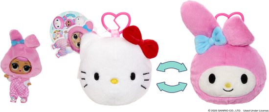 L.O.L. Surprise Loves Hello Kitty® and Friends Reversible Plush Surprise!™- Pluchen figuurtje in ondoorzichtige verpakking met bijpassende minipop, Sanrio-personages, speelplezier voor onderweg, 5 verrassingen, 6 schattige stijlen!