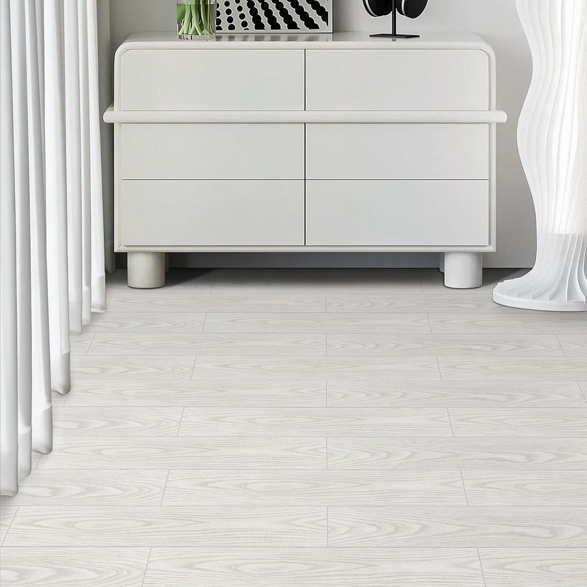 Zelfklevende PVC Vloertegels Wit Houtlook 15x90 cm - Waterdicht en Slijtvast