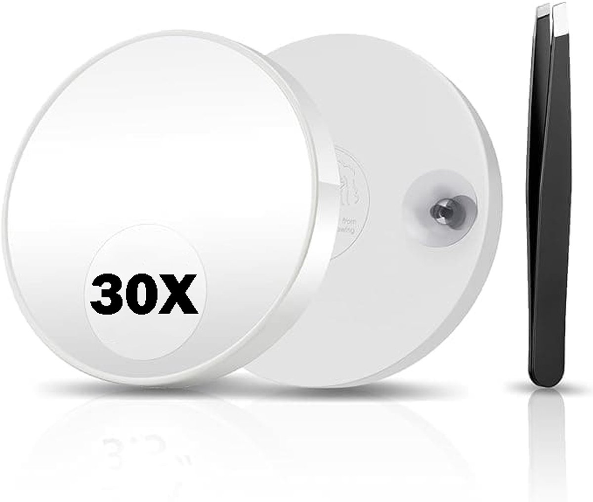 30X Vergrotende Make-up Spiegel met Zuignappen + RVS Pincet – Compact & Draagbaar – Wit